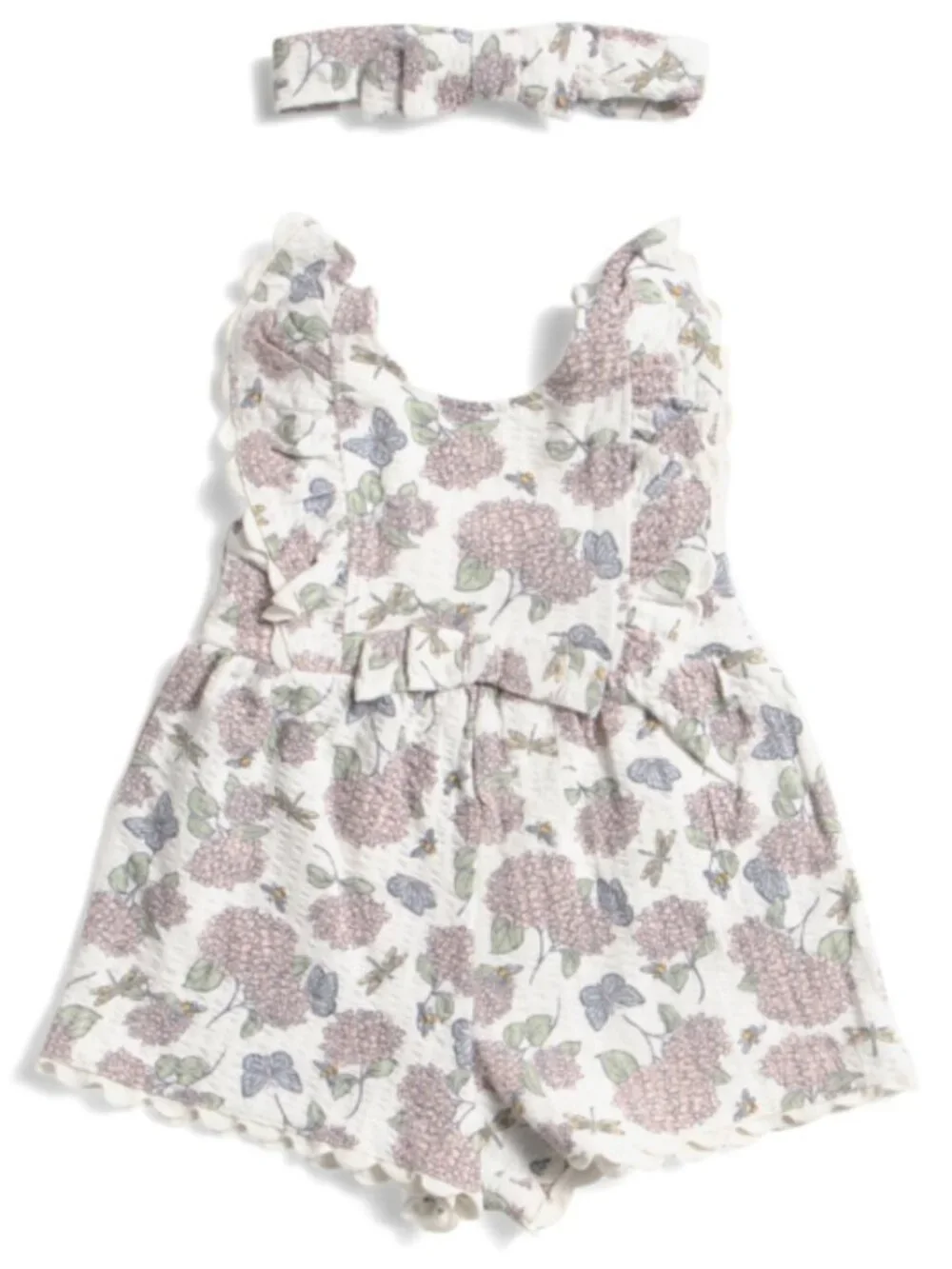 NWT HAUTE HIPPIE STYLE Newborn Girls Seersucker Cotton Romper With Headband